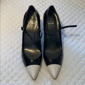 Stuart Weitzman black patent cap-toe pumps
